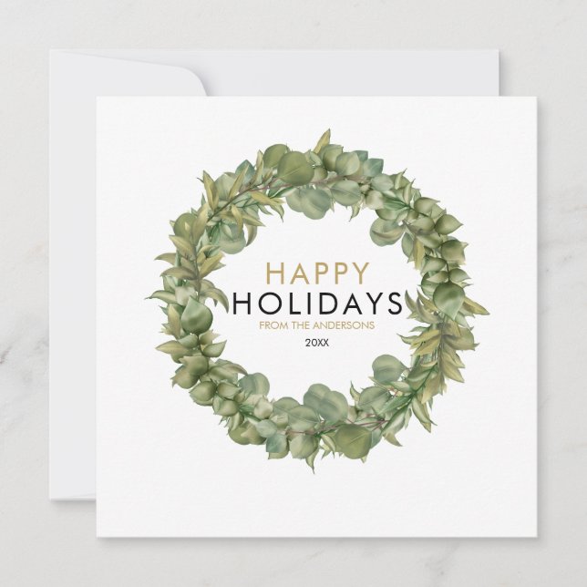 Christmas Greenery Wreath Photo Elegant Modern Holiday Card (Front)