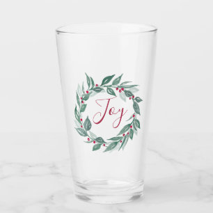 Christmas Greenery Wreath Red Berries Joy Glass