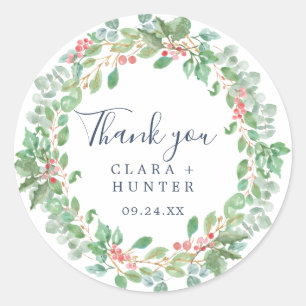 Christmas Greenery Wreath Thank You Favour Sticker