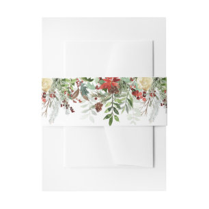 Christmas Greens and Snowflakes Wedding Invitation Belly Band