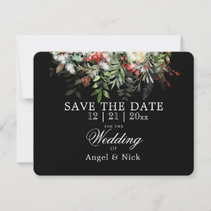 Christmas Greens on Black SAVE THE DATE Wedding
