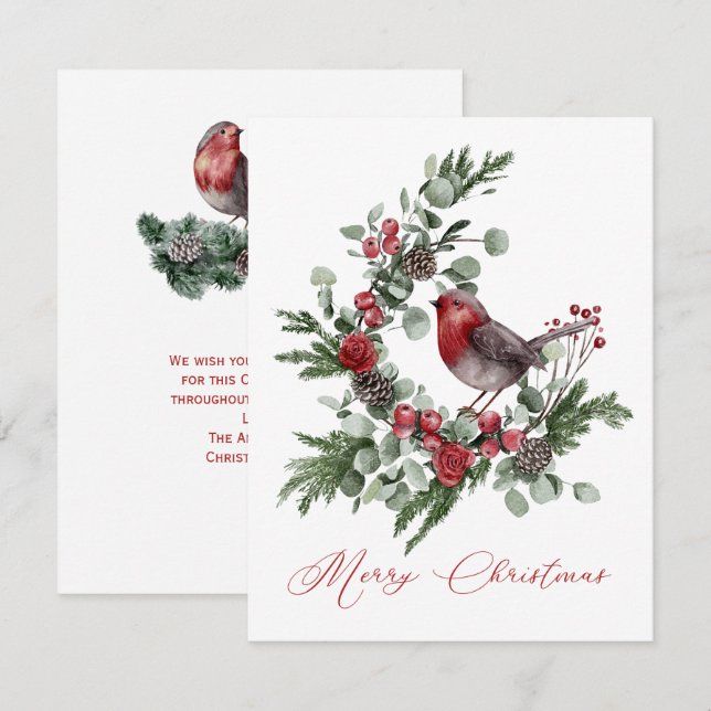 Christmas Greens, Pine Cones, Red Grey Wren (Front/Back)