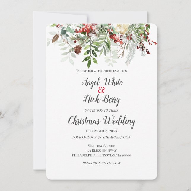 Christmas Greens/Snowflakes/Holiday Wedding Announ Announcement (Front)