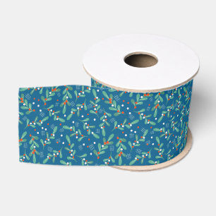 Christmas Greens with Holly Berries Blue Red White Grosgrain Ribbon