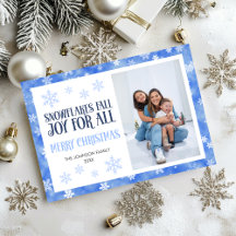 Christmas Greeting Blue Snowflakes Family Photo