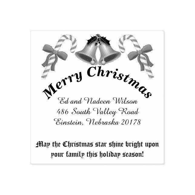 Christmas Greeting Canes and Bells Return Address Rubber Stamp (Imprint)