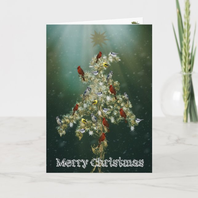 Christmas Greeting Card Goldenrod and Songbirds (Front)