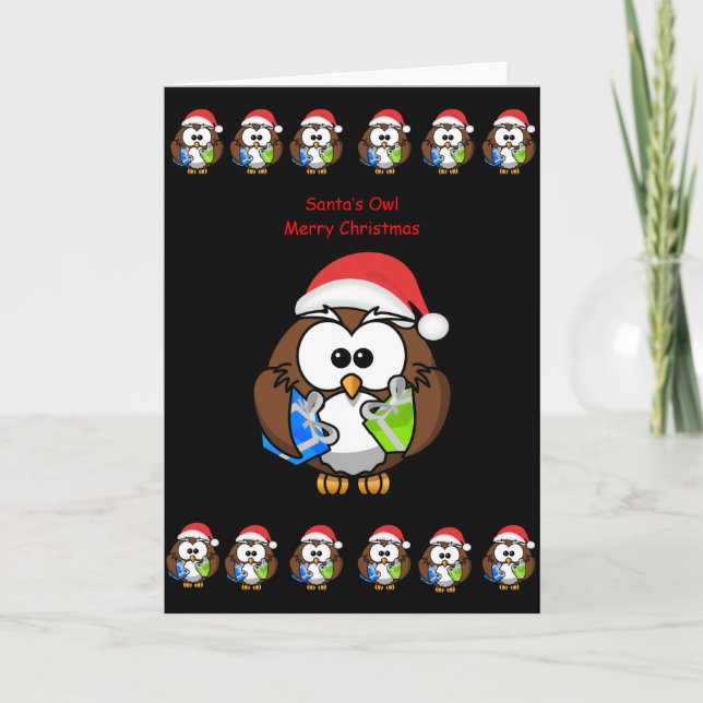 Christmas greeting card owl person kids black (Front)