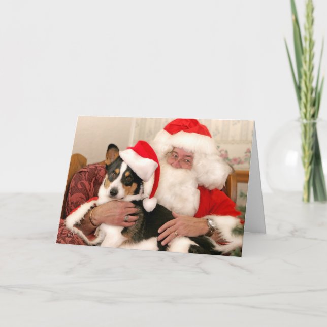 Christmas Greeting Card Santa and his Welsh Corgi (Front)