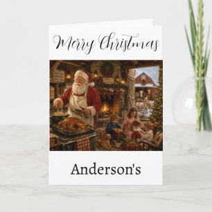 Christmas Greeting Card Santa Cooking Breakfast