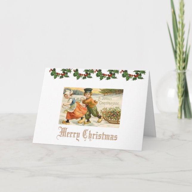 Christmas Greeting Card Vintage  Dutch Child (Front)