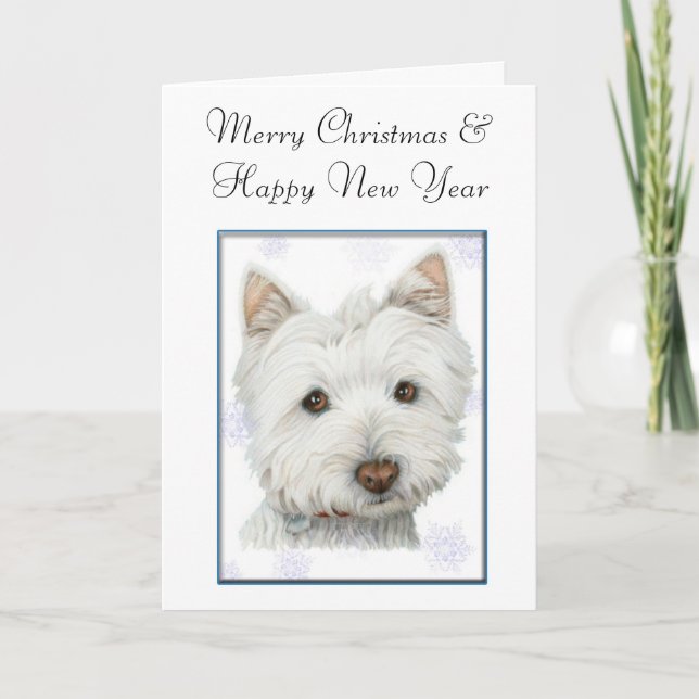 Christmas Greeting Card, with Cute Westie Dog Holiday Card (Front)