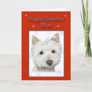christmas greeting card, with cute westie dog holiday card