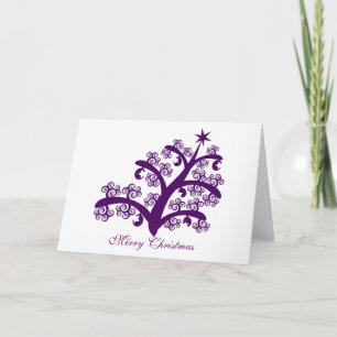 Christmas greeting cards: Purple Christmas tree Holiday Card