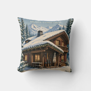 Christmas Greeting Cosy Alpine Chalet Snowy winter Cushion