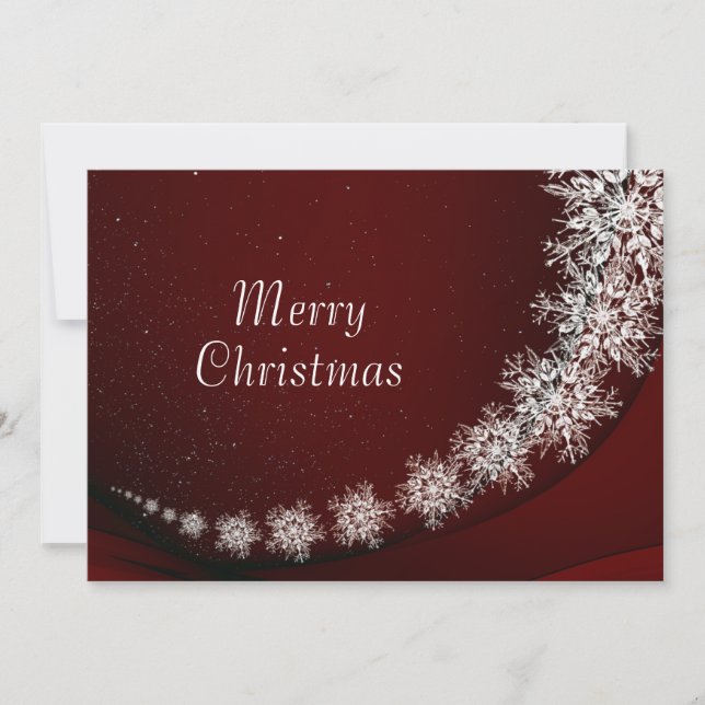 Christmas Greeting Crystal Snowflakes Red Rustic Holiday Card (Front)