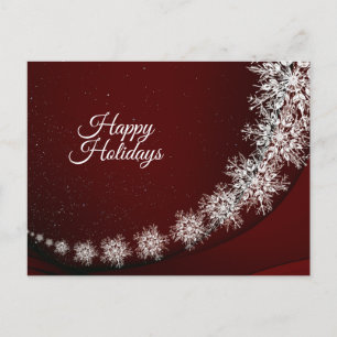 Christmas Greeting Crystal Snowflakes Red Rustic Postcard