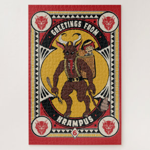 Christmas Greeting from Krampus Sign Carrying Toys Jigsaw Puzzle