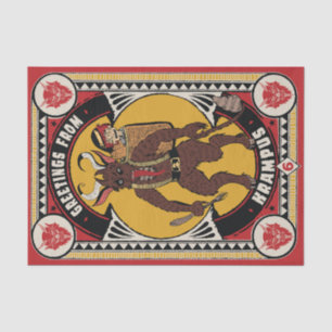 Christmas Greeting from Krampus Sign Carrying Toys Tissue Paper