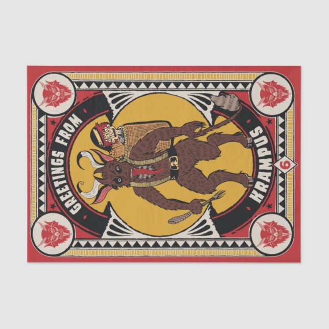 Christmas Greeting from Krampus Sign Carrying Toys Tissue Paper (Front)