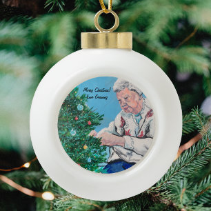 Christmas greeting from NANNY/GRAMMY handpainted  Ceramic Ball Christmas Ornament
