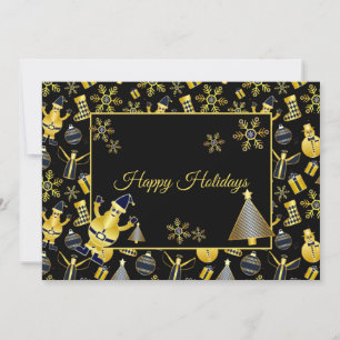 Christmas Greeting Gold Santa Snowman Gifts Holiday Card