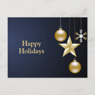 Christmas Greeting Golden Ornaments Navy Blue Postcard