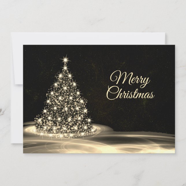 Christmas Greeting Golden Shiny Tree Winter Black Holiday Card (Front)