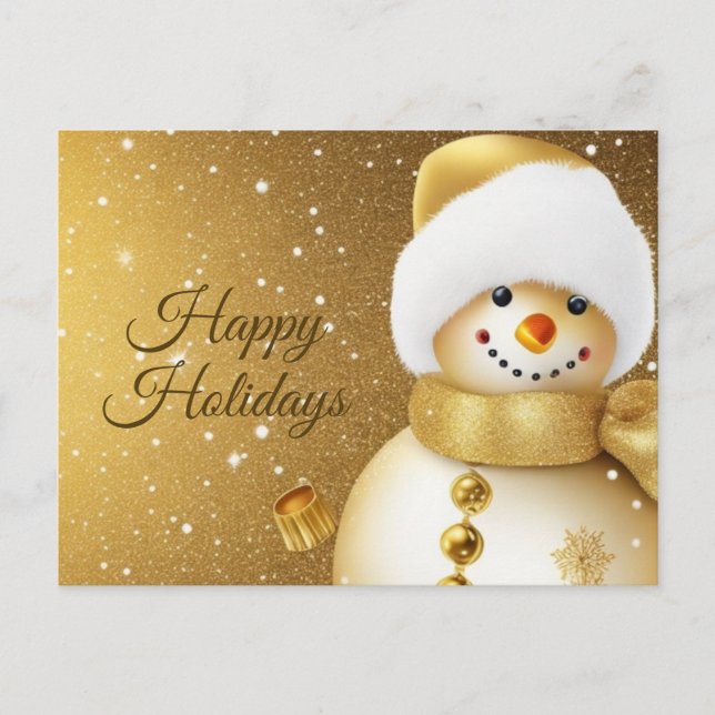 Christmas Greeting Golden Snowman Holidays Postcard (Front)