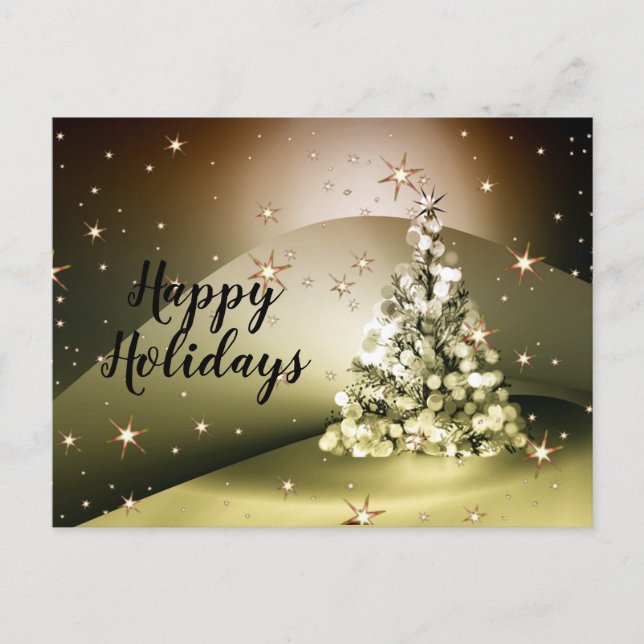 Christmas Greeting Golden Tree Shiny Sparkle Stars Postcard (Front)
