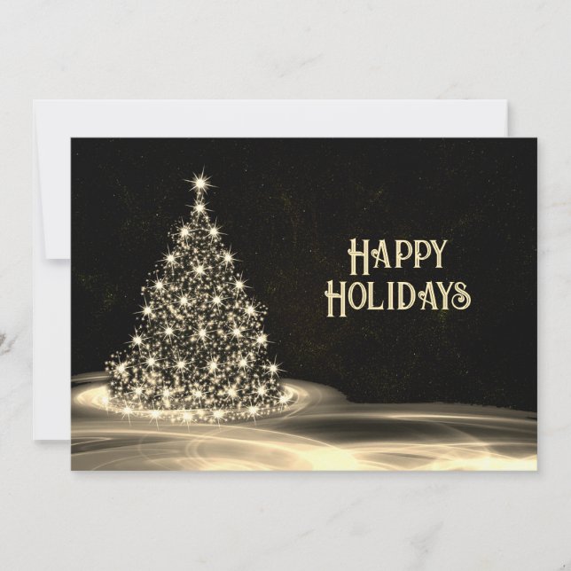 Christmas Greeting Golden Tree Winter Holiday Card (Front)