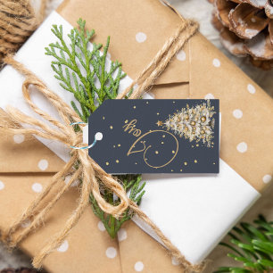 Christmas Greeting Joy Blue Gold Colour Tree Gift Tags