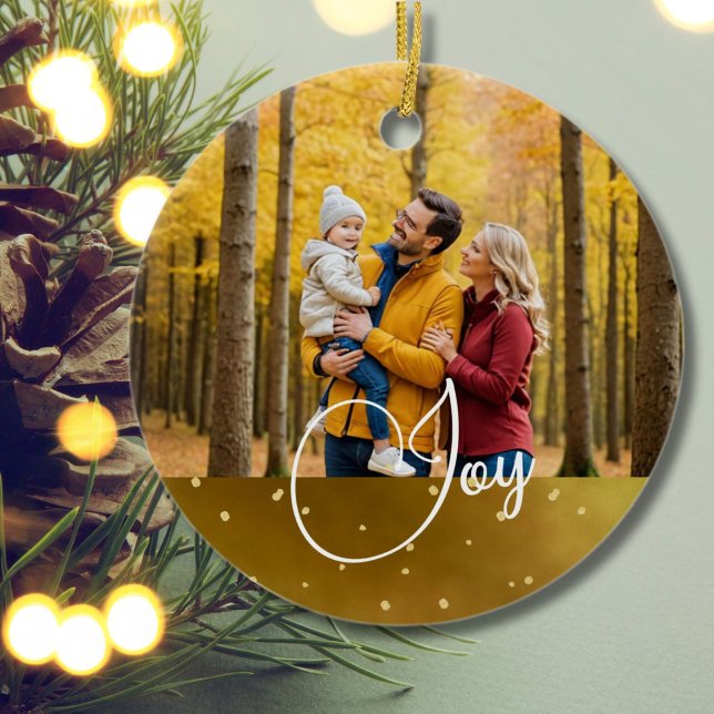 Christmas Greeting Photo Joy Gold  Ceramic Tree Decoration (Creator Uploaded)