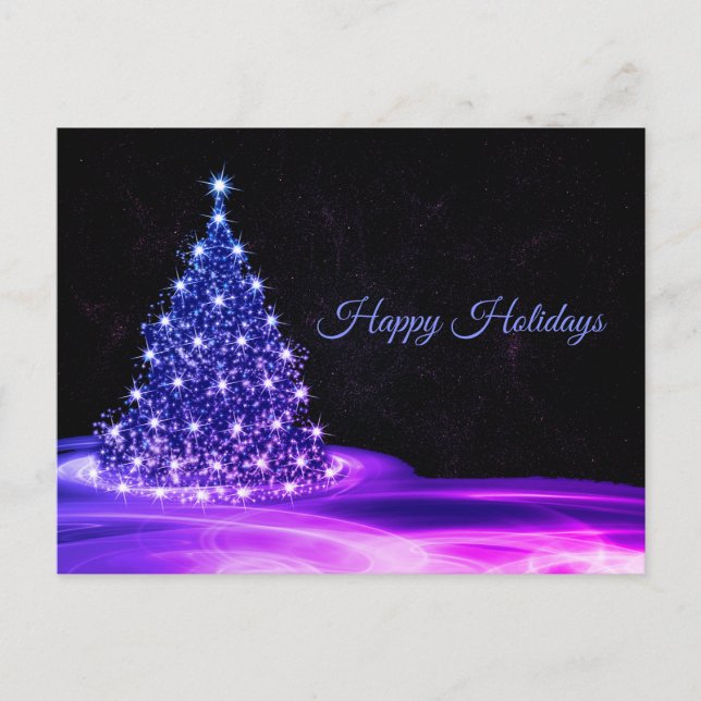 Christmas Greeting Pink Blue Shiny Winter Black Postcard (Front)
