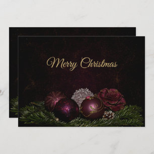 Christmas Greeting Pink Ornaments Green Leaves Holiday Card