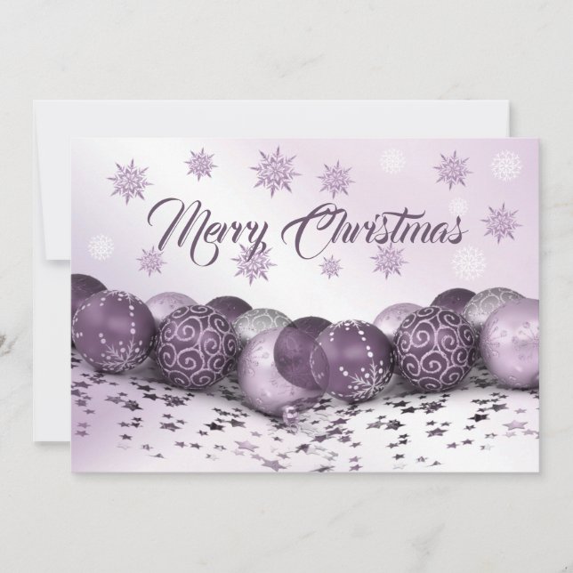 Christmas Greeting Pink Purple Ornament Snowflakes Holiday Card (Front)