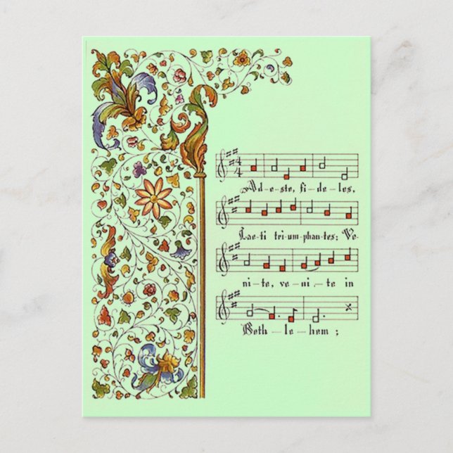 Christmas greeting Postcard adeste fideles oh come (Front)