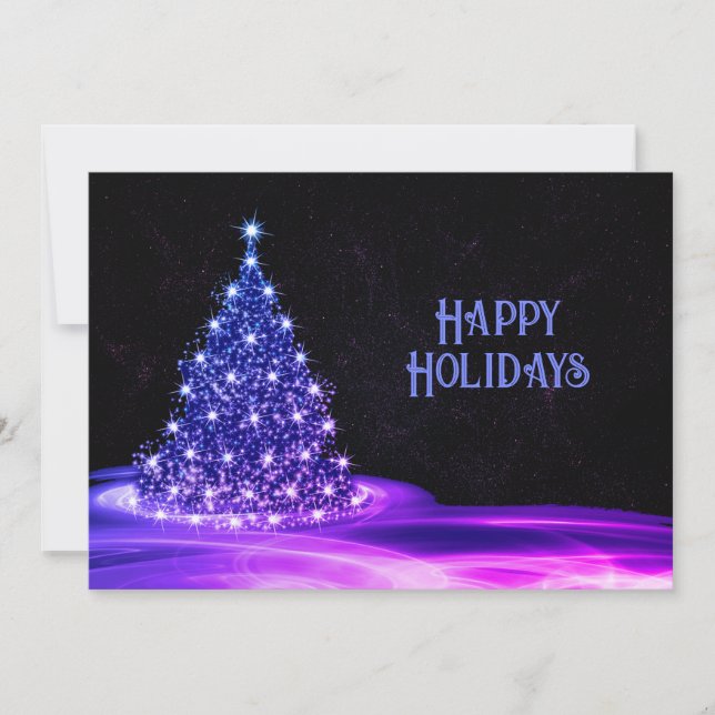 Christmas Greeting Purple Tree Winter Holiday Card (Front)