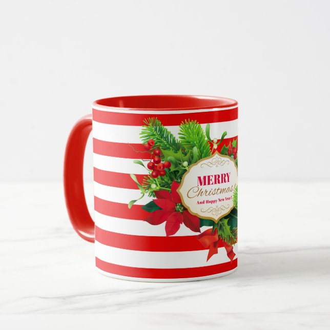 Christmas Greeting Red Striped Mug (Front Left)