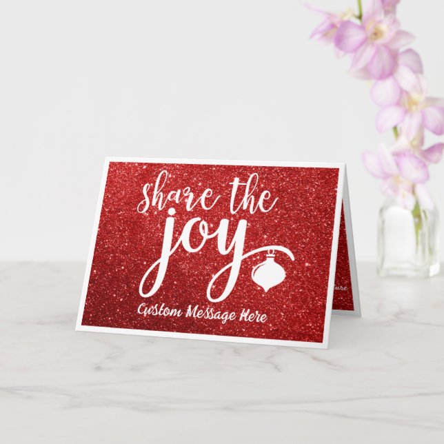 Christmas Greeting Share The Joy Red Glitter Card (Orchid)