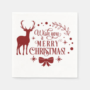 Christmas Greeting Typography with Deer Napkin