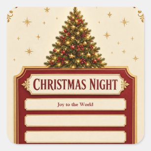 Christmas Greeting, Vintage Christmas Ticket Holid Square Sticker