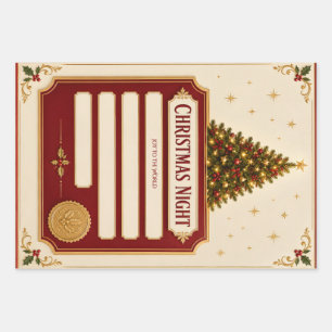 Christmas Greeting, Vintage Christmas Ticket Holid Wrapping Paper Sheet