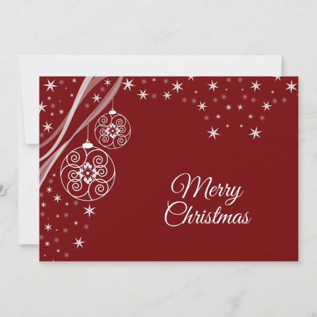 Christmas Greeting White Ornaments Stars Red Holiday Card (Front)