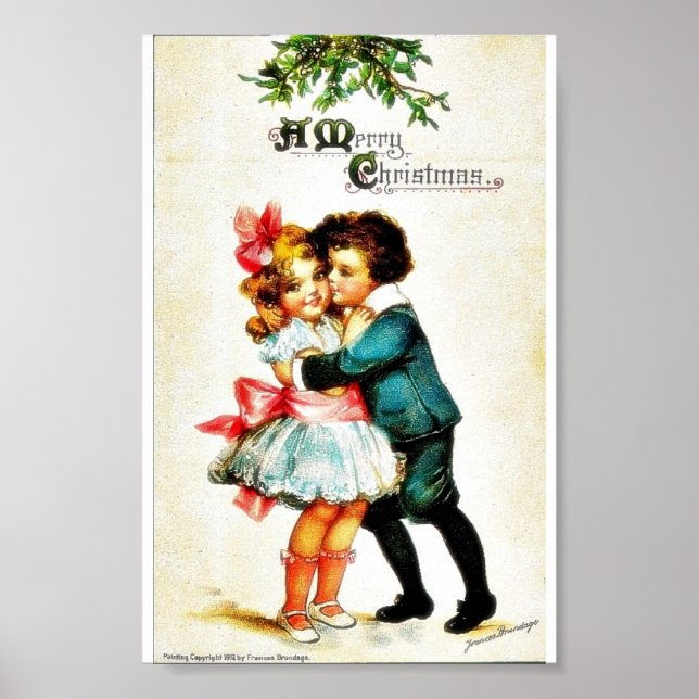 Christmas greeting with a boy hugs a girl poster (Front)