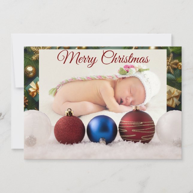 Christmas Greeting With Beautiful Baby Thank You Card (Front)