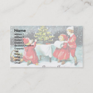 Christmas greeting with children playing around th business card