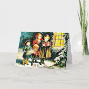 Christmas greeting with three persons singing caro holiday card