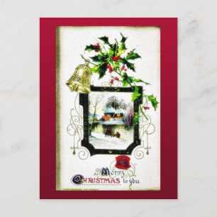 Christmas greeting with two angels huging holiday postcard