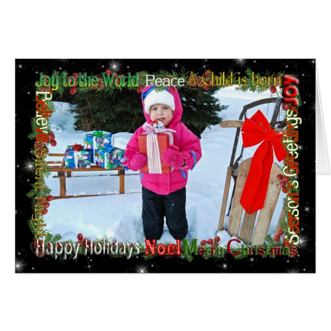 Christmas greeting word photo frame on black (Front Horizontal)